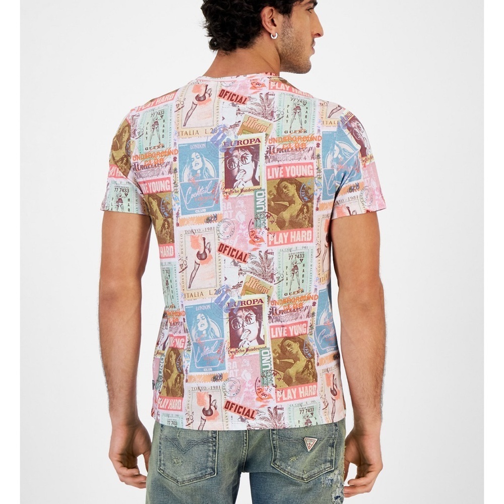 New GUESS Men's Global Postcard Graphic Crewneck T-Shirt SZ M - Picture 7 of 8